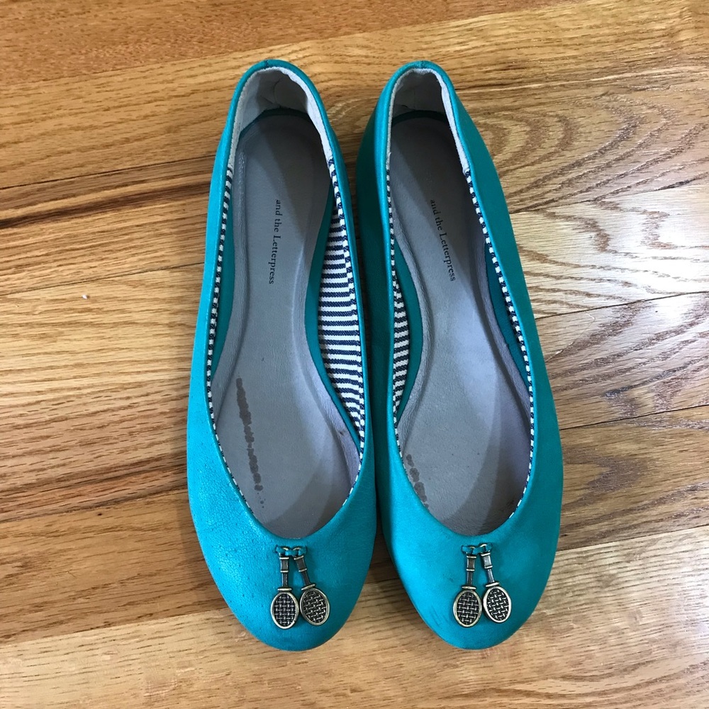 Anthropologie Teal Flats with Tennis Charm